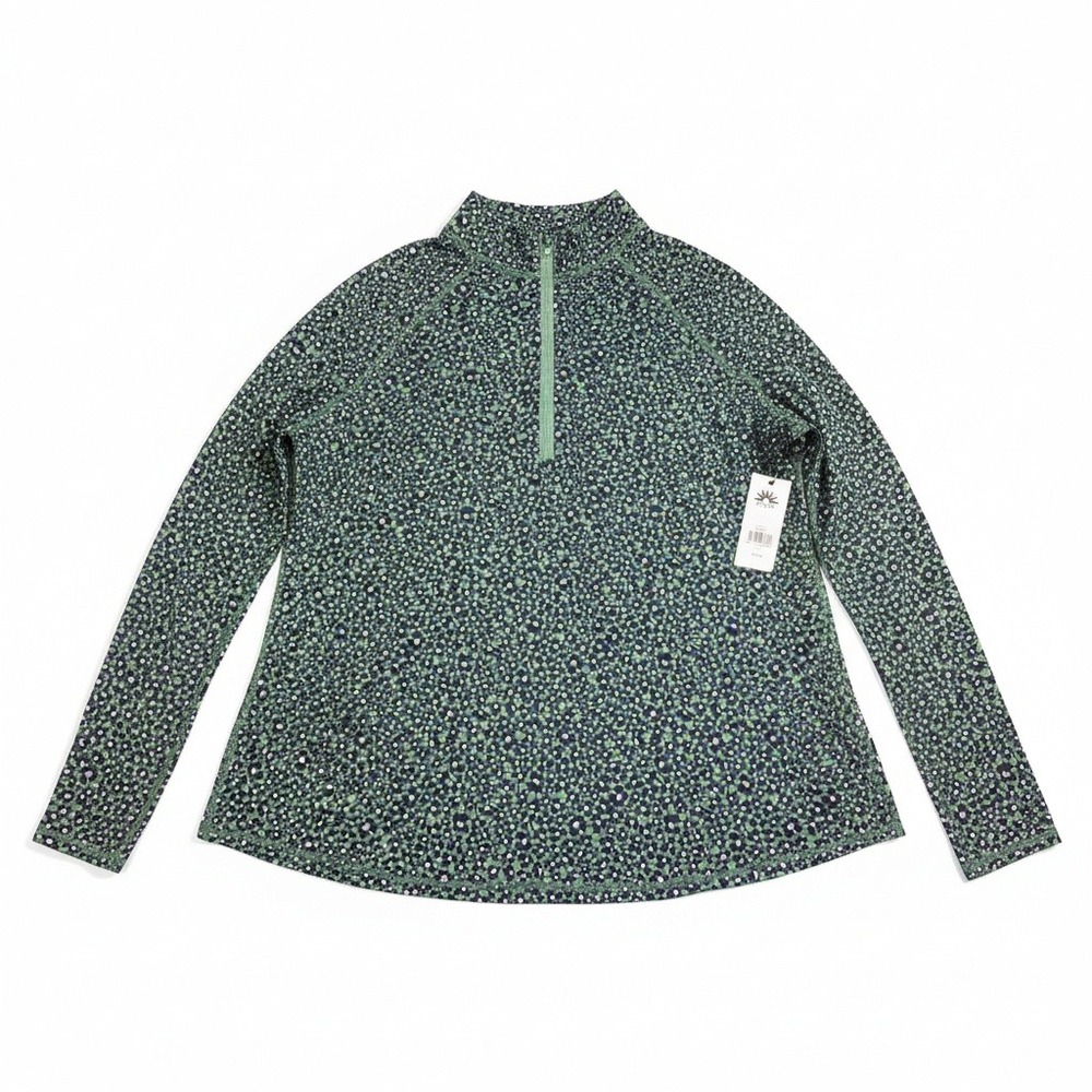 Greyson Women UV Mock Quarter Zip Pullover Floral Dark Leaf Green XL UT0016-DLG